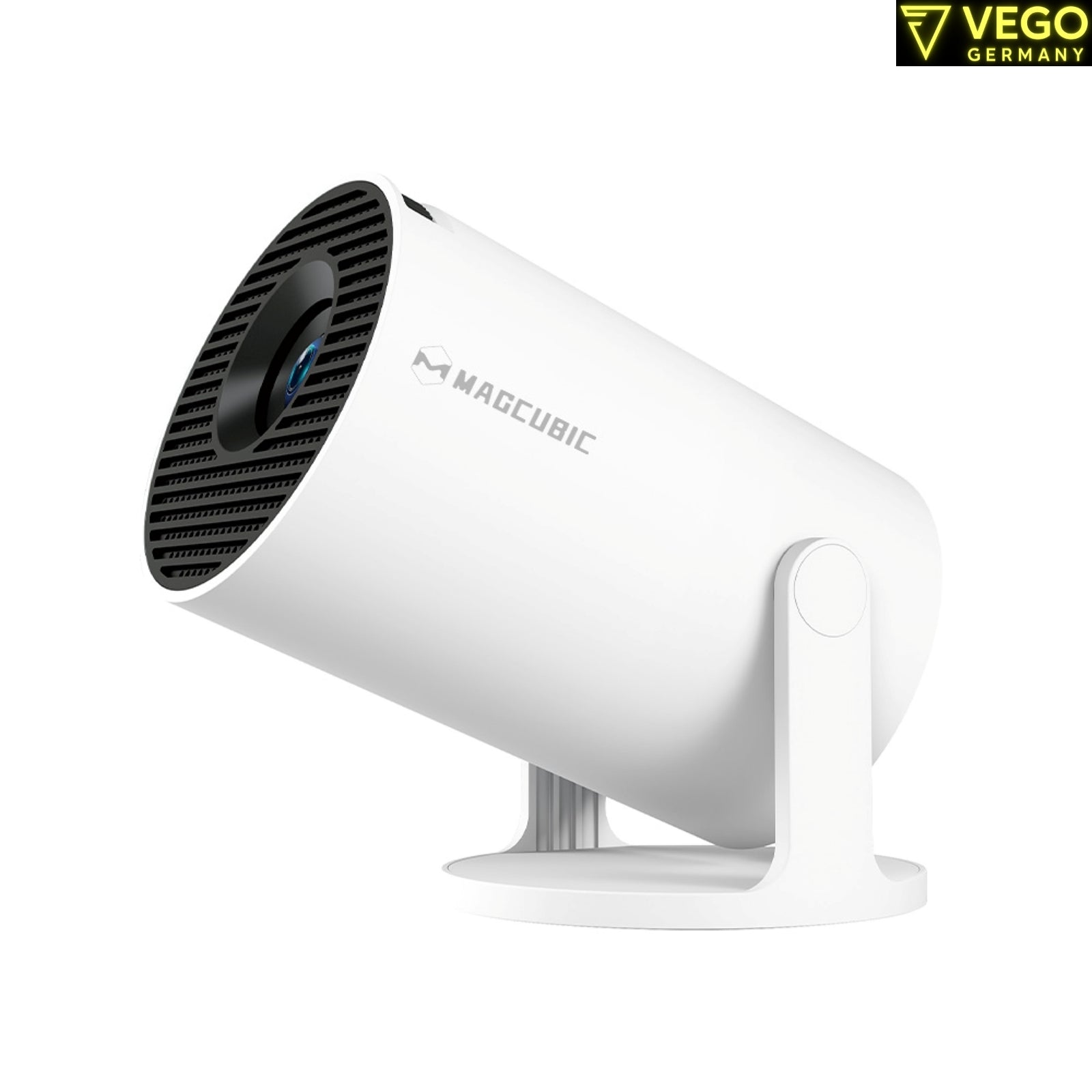 Magcubic HY300 Pro Mini Beamer – seitliche Ansicht des kompakten Projektors mit 180-Grad-Halterung