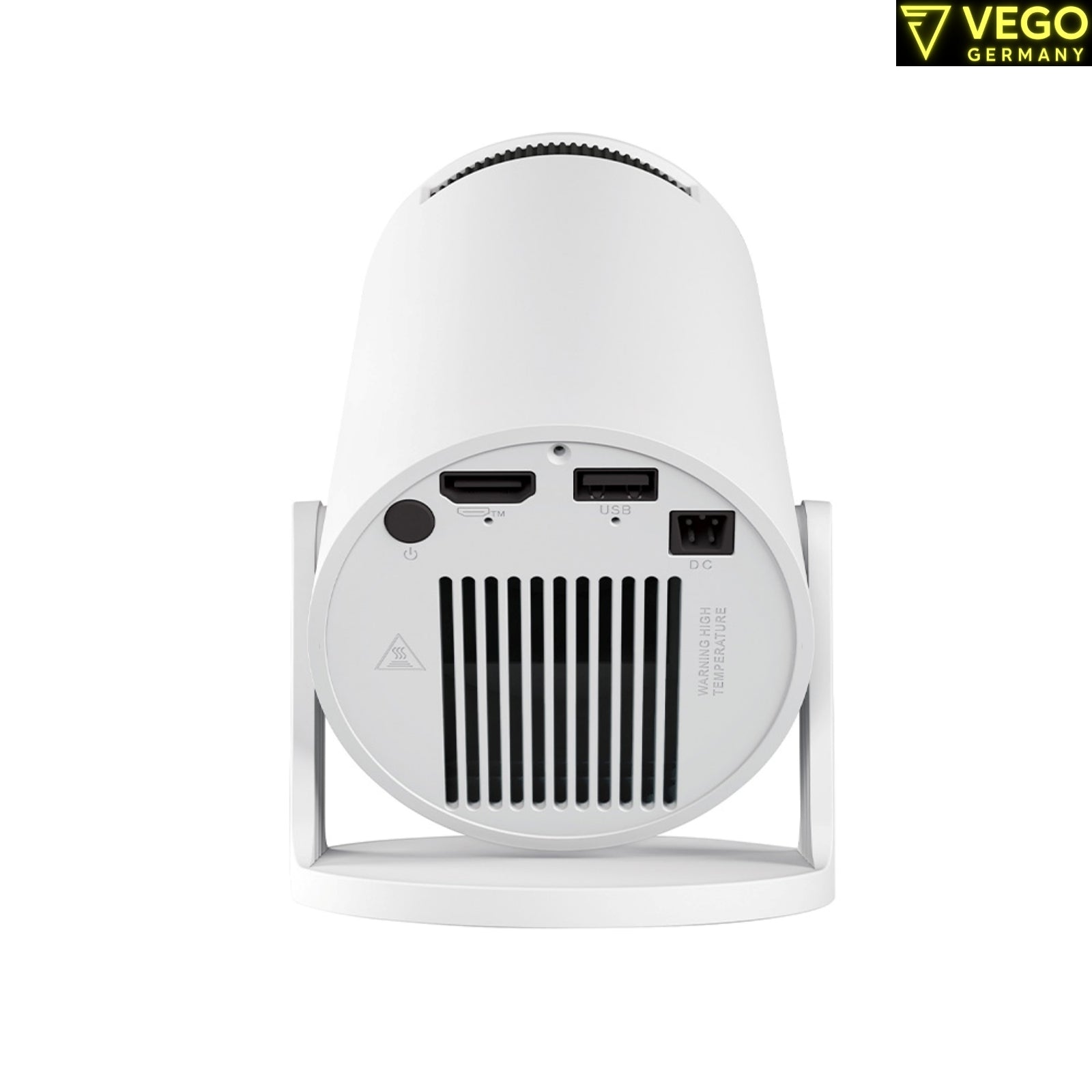 Magcubic HY300 Pro Mini Beamer – Rückansicht mit Lüftungsgitter und allen Anschlüssen